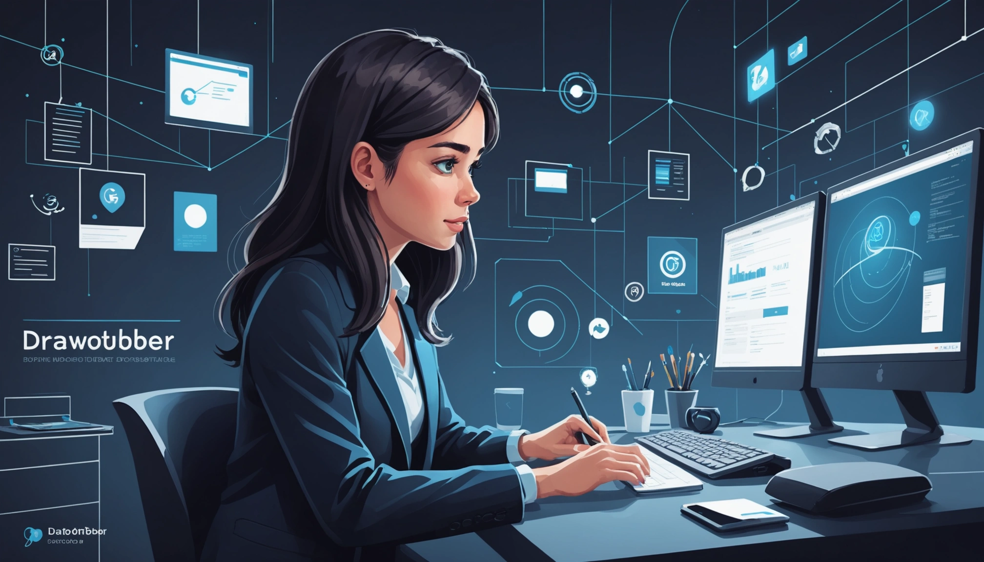 Why Stale Data Leads to Bad Business Decisions, Digital art, technology concept, abstract, clean lines, minimalist, corporate blue and white, data visualization, glowing nodes, wordpress, php, html, css