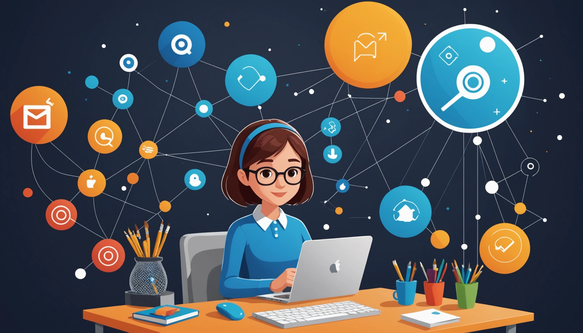 Similarities Between Cold Emailing and Lead Generation, Digital art, technology concept, abstract, clean lines, minimalist, corporate blue and white, data visualization, glowing nodes, wordpress, php, html, css