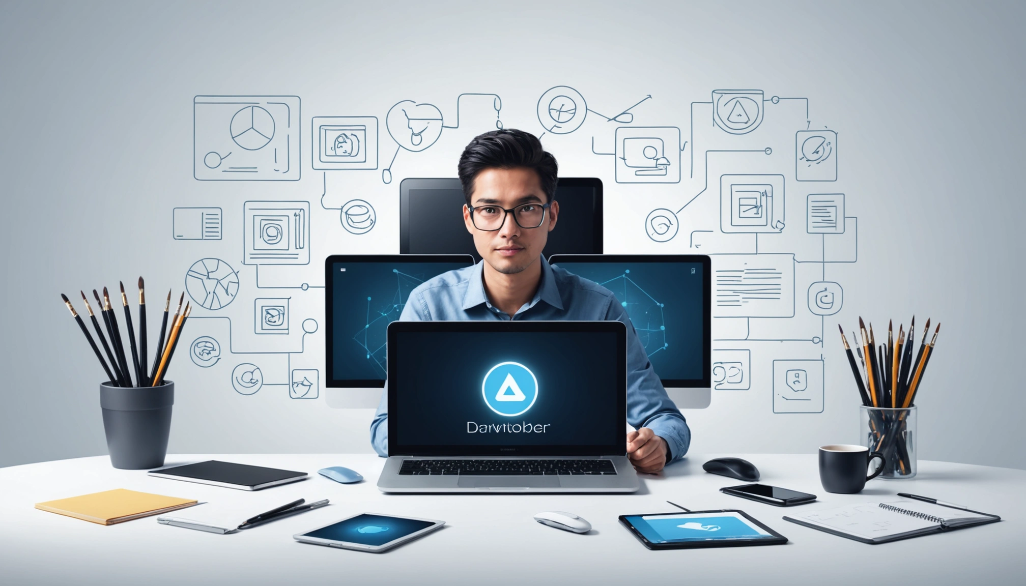 What UpLead and Lead411 Share in Data Quality, Digital art, technology concept, abstract, clean lines, minimalist, corporate blue and white, data visualization, glowing nodes, wordpress, php, html, css