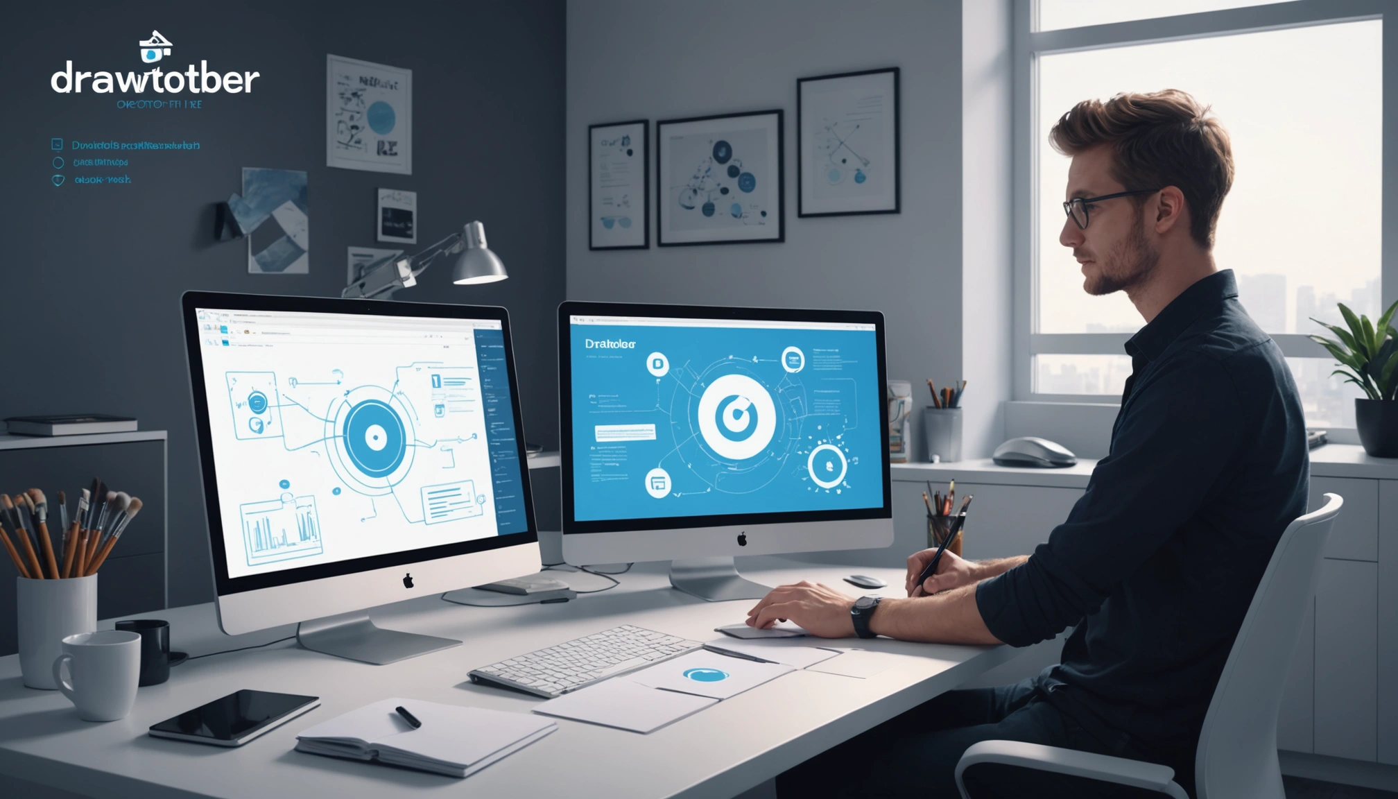 What Mailshake and Lemlist Share in Outreach Features, Digital art, technology concept, abstract, clean lines, minimalist, corporate blue and white, data visualization, glowing nodes, wordpress, php, html, css