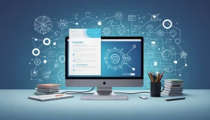 Common Goals of EfficientPIM and Anymail Finder, Digital art, technology concept, abstract, clean lines, minimalist, corporate blue and white, data visualization, glowing nodes, wordpress, php, html, css