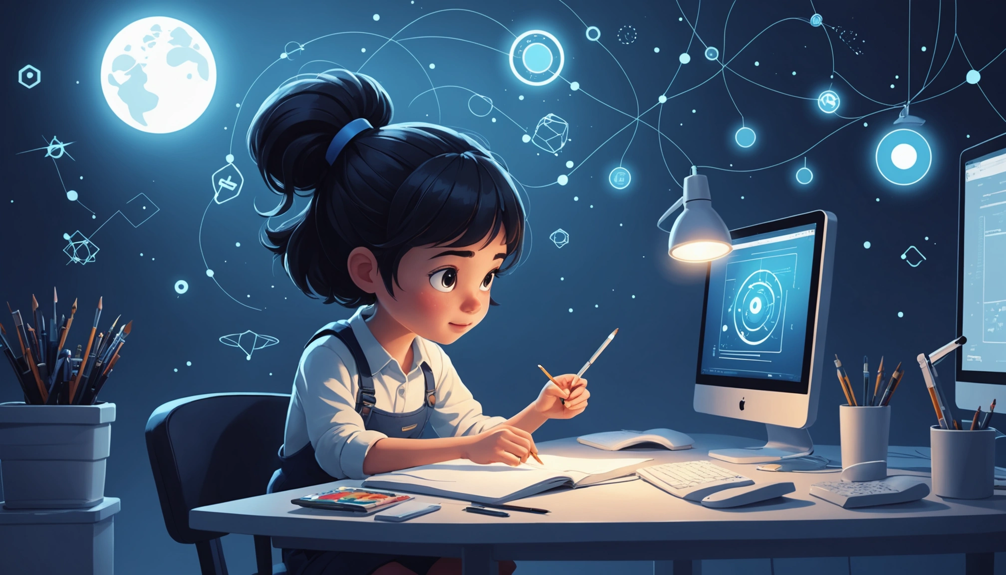 What Datanyze and BuiltWith Have in Common, Digital art, technology concept, abstract, clean lines, minimalist, corporate blue and white, data visualization, glowing nodes, wordpress, php, html, css