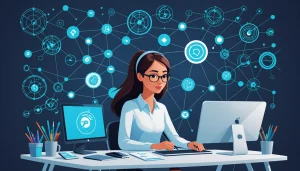 Shared Privacy Concerns of ZoomInfo and Lusha, Digital art, technology concept, abstract, clean lines, minimalist, corporate blue and white, data visualization, glowing nodes, wordpress, php, html, css