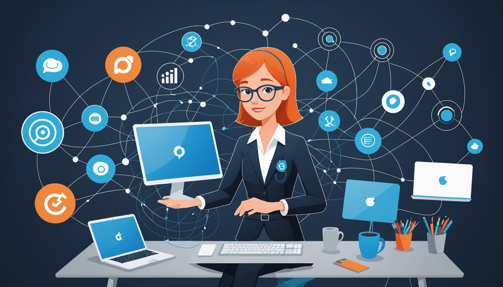 What Salesforce and HubSpot Share in Contact Management, Digital art, technology concept, abstract, clean lines, minimalist, corporate blue and white, data visualization, glowing nodes, wordpress, php, html, css