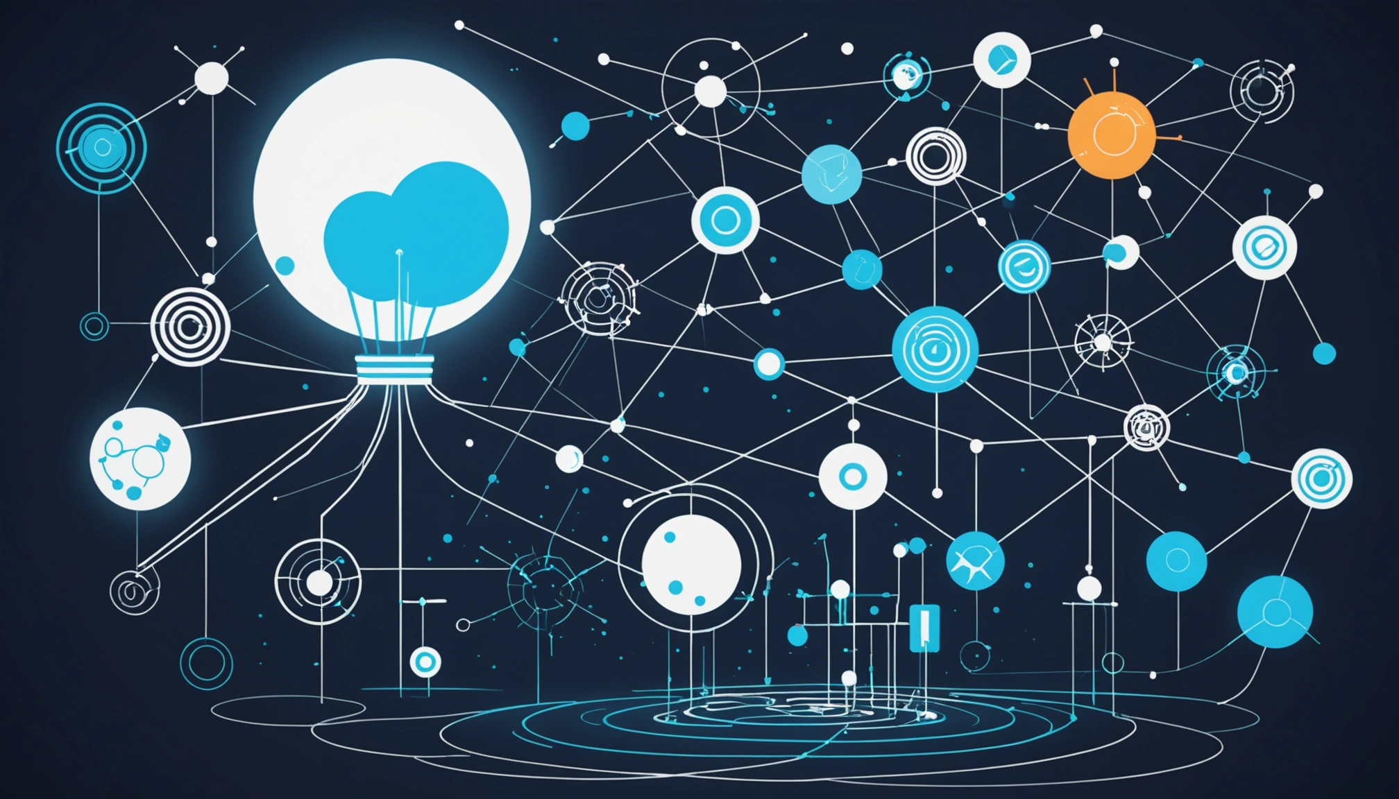 What LeadGenius and CIENCE Have in Common, Digital art, technology concept, abstract, clean lines, minimalist, corporate blue and white, data visualization, glowing nodes, wordpress, php, html, css