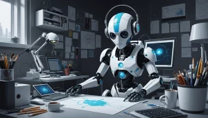 What Growbots and Autoklose Share in Automation, Digital art, technology concept, abstract, clean lines, minimalist, corporate blue and white, data visualization, glowing nodes, wordpress, php, html, css