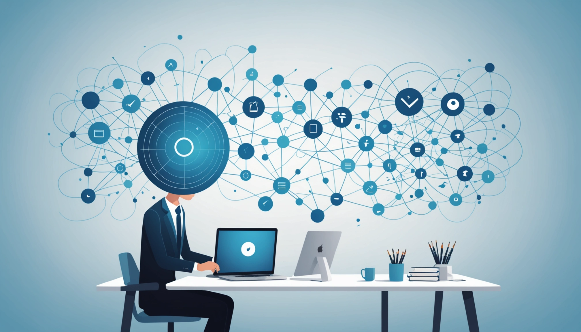 Similarities Between Email Permutation and Guessing Patterns, Digital art, technology concept, abstract, clean lines, minimalist, corporate blue and white, data visualization, glowing nodes, wordpress, php, html, css