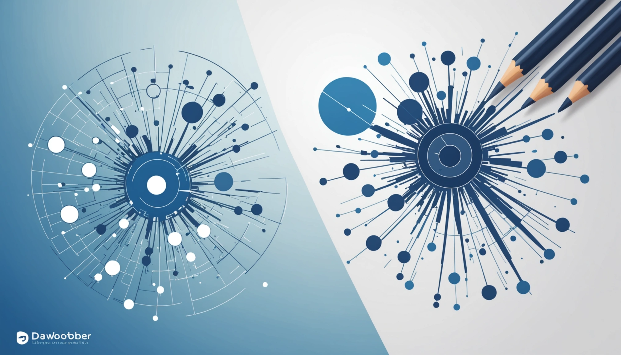 Similarities Between Lead Scoring and Data Enrichment, Digital art, technology concept, abstract, clean lines, minimalist, corporate blue and white, data visualization, glowing nodes, wordpress, php, html, css