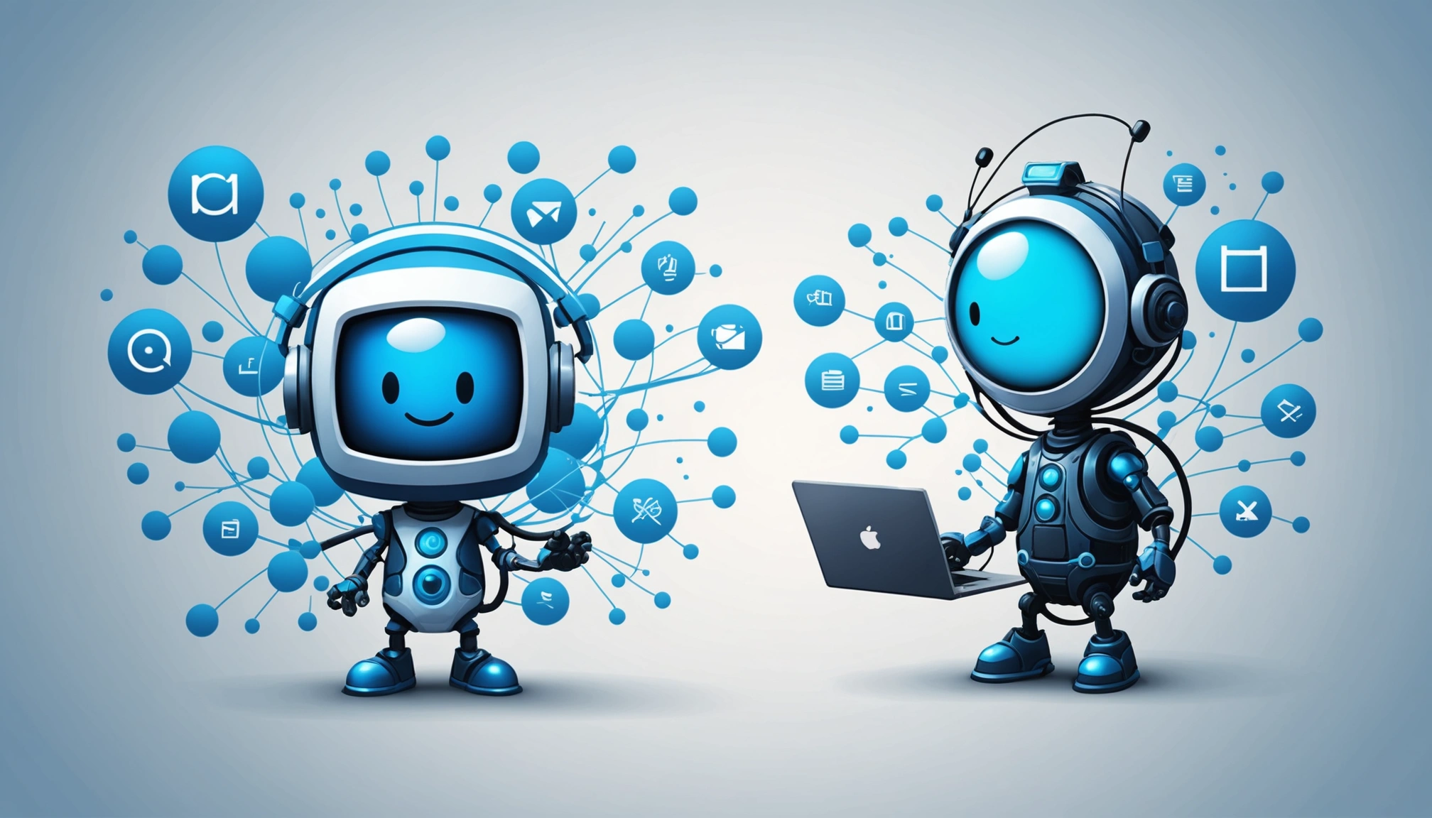 What Overloop and Klenty Have in Common, Digital art, technology concept, abstract, clean lines, minimalist, corporate blue and white, data visualization, glowing nodes, wordpress, php, html, css