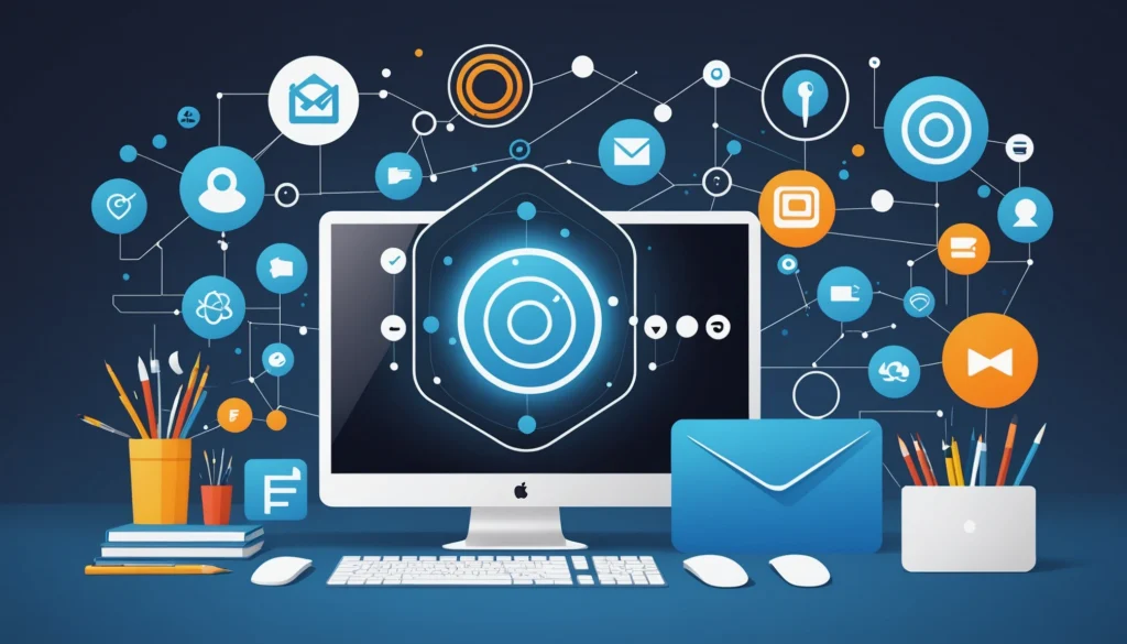 What SMTP and IMAP Share in Email Technology, Digital art, technology concept, abstract, clean lines, minimalist, corporate blue and white, data visualization, glowing nodes, wordpress, php, html, css