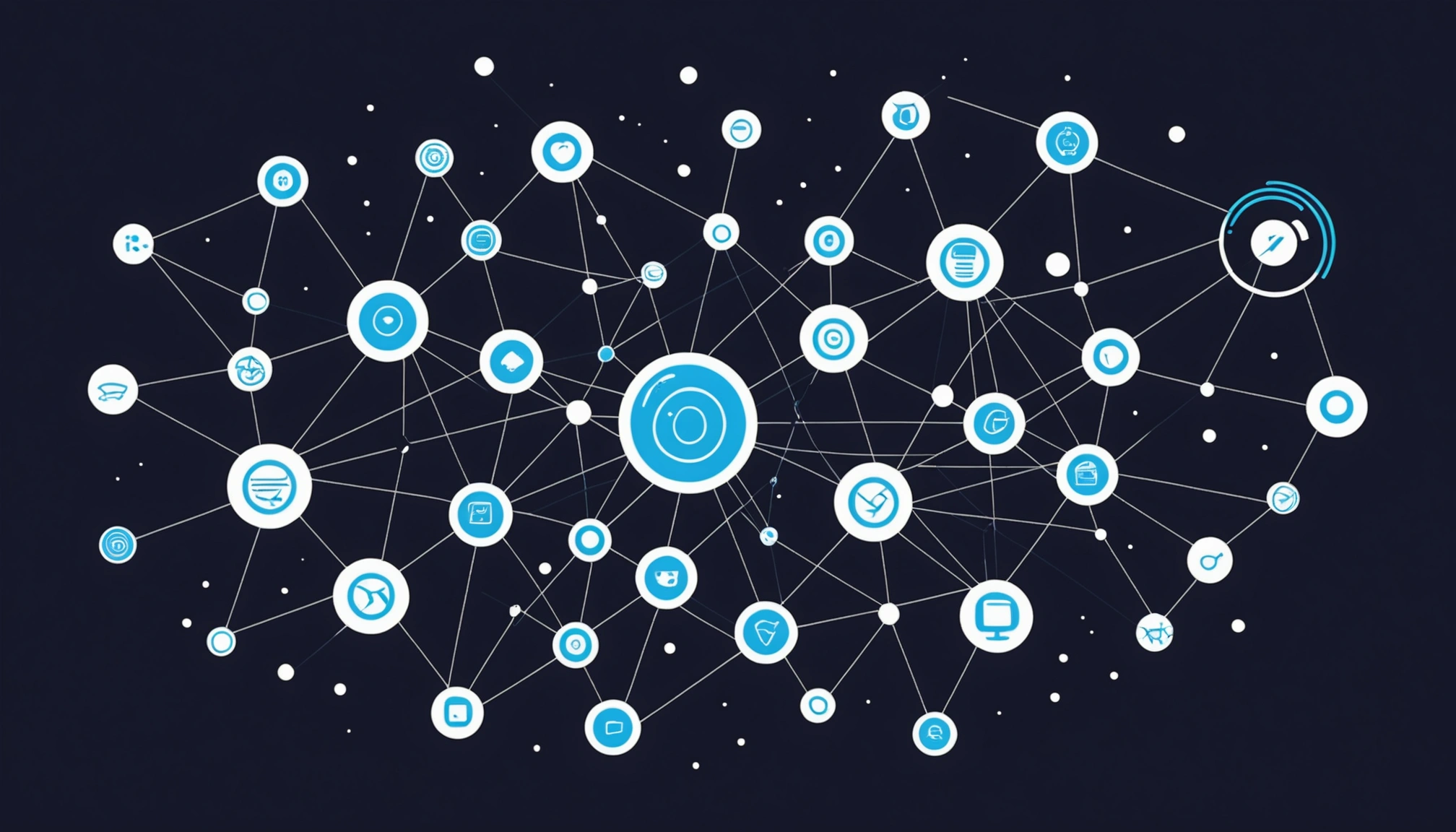 Similarities Between IP Rotation and Proxy Management, Digital art, technology concept, abstract, clean lines, minimalist, corporate blue and white, data visualization, glowing nodes, wordpress, php, html, css