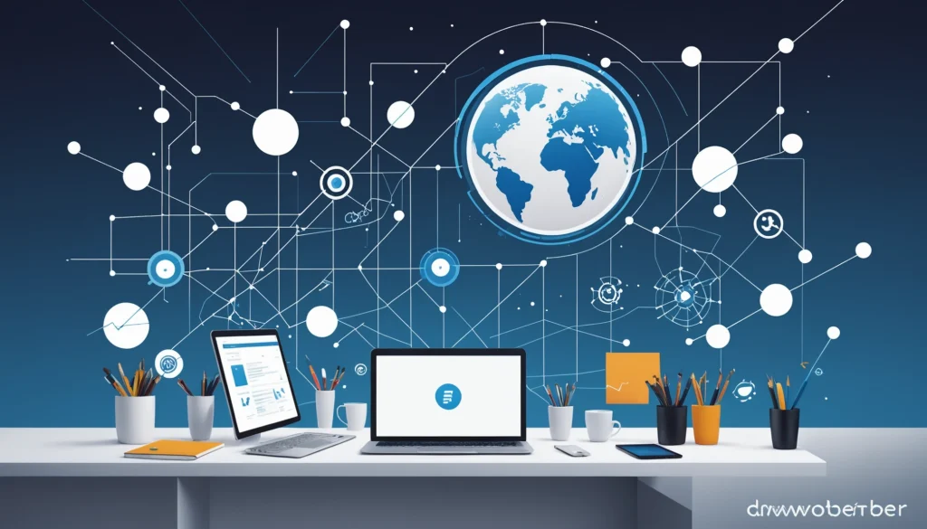 Shared Limitations of Scraping Dynamic Websites, Digital art, technology concept, abstract, clean lines, minimalist, corporate blue and white, data visualization, glowing nodes, wordpress, php, html, css