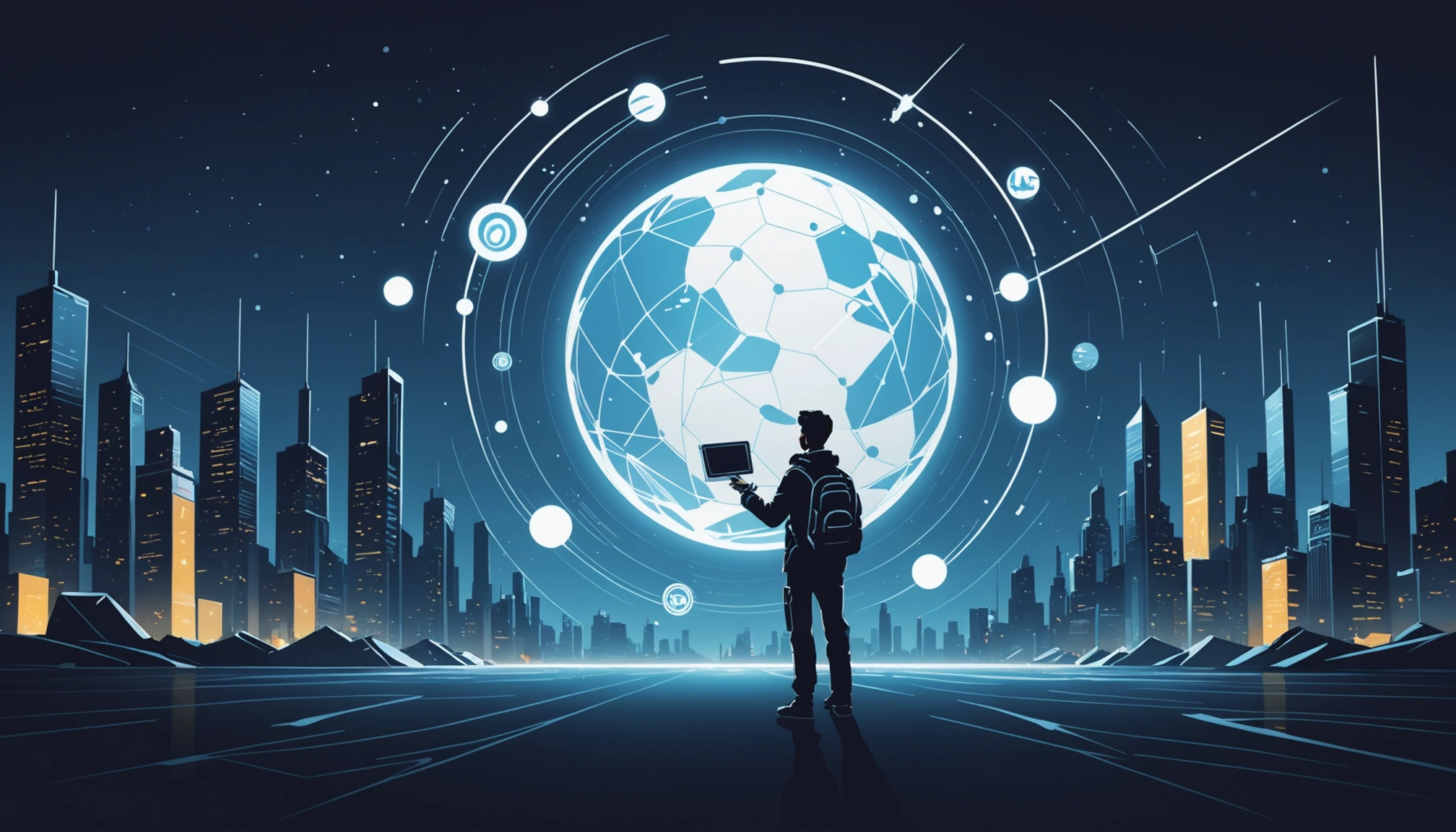 Similarities Between AJAX and JavaScript Rendering for Scrapers, Digital art, technology concept, abstract, clean lines, minimalist, corporate blue and white, data visualization, glowing nodes, wordpress, php, html, css