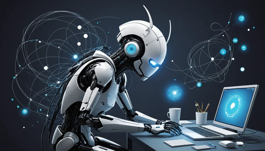 Similarities Between Ethical Scraping and Hacking, Digital art, technology concept, abstract, clean lines, minimalist, corporate blue and white, data visualization, glowing nodes, wordpress, php, html, css
