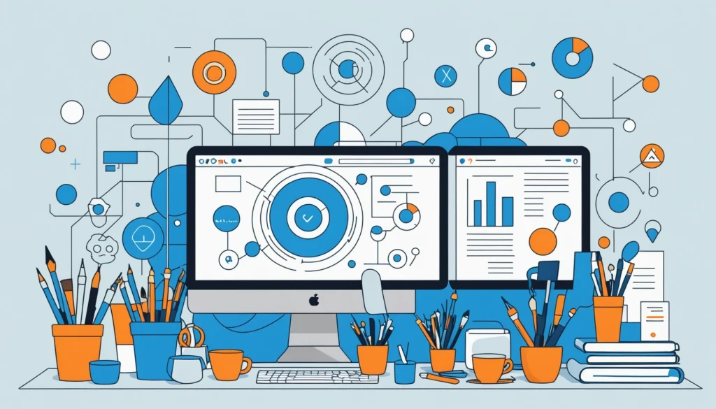 What Google Analytics and Search Console Share for Data, Digital art, technology concept, abstract, clean lines, minimalist, corporate blue and white, data visualization, glowing nodes, wordpress, php, html, css
