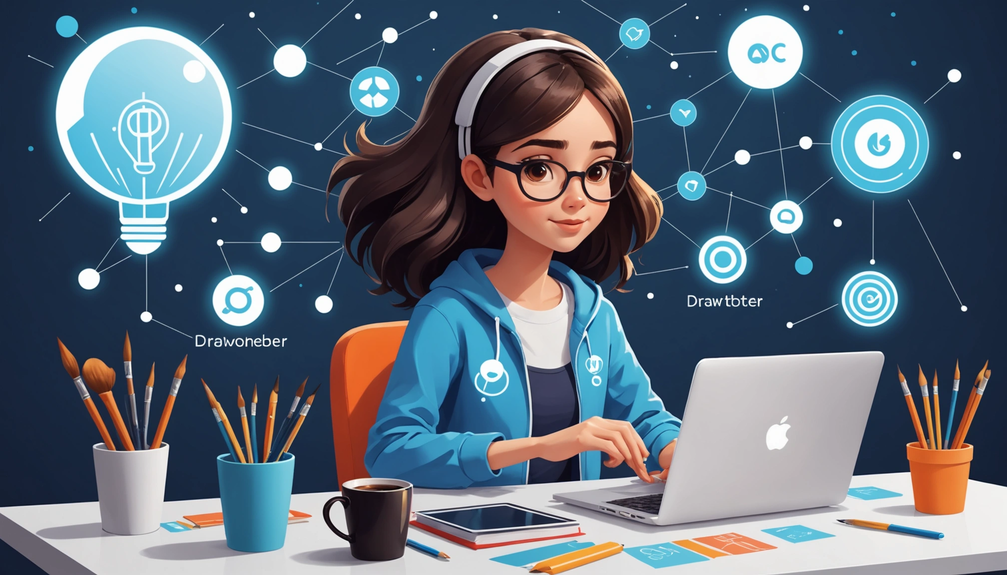 Similarities Between Influencer Marketing and Affiliate Marketing, Digital art, technology concept, abstract, clean lines, minimalist, corporate blue and white, data visualization, glowing nodes, wordpress, php, html, css