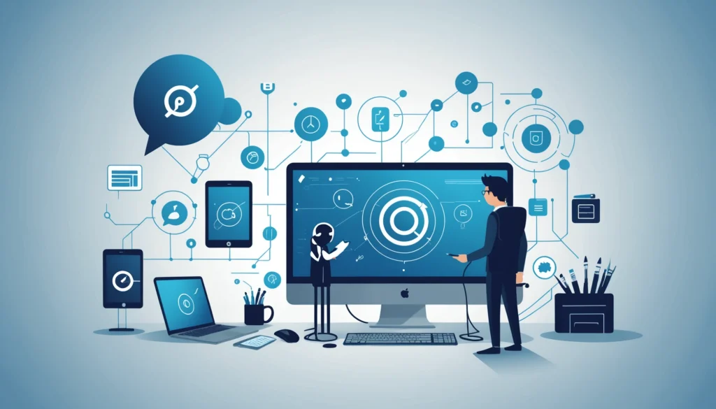 What Cold Calling and Cold Emailing Have in Common, Digital art, technology concept, abstract, clean lines, minimalist, corporate blue and white, data visualization, glowing nodes, wordpress, php, html, css