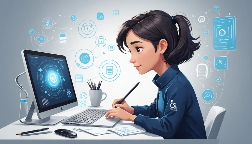 How EfficientPIM and Clearbit Use Data Enrichment, Digital art, technology concept, abstract, clean lines, minimalist, corporate blue and white, data visualization, glowing nodes, wordpress, php, html, css