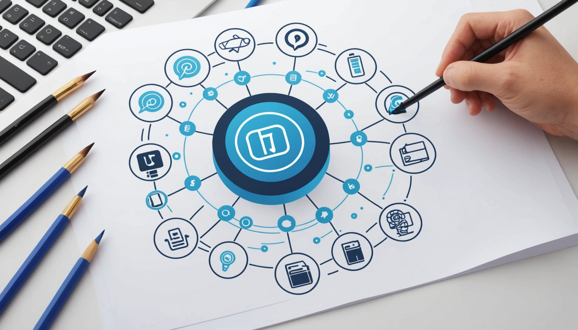 Similarities Between Double Opt-In and Single Opt-In, Digital art, technology concept, abstract, clean lines, minimalist, corporate blue and white, data visualization, glowing nodes, wordpress, php, html, css