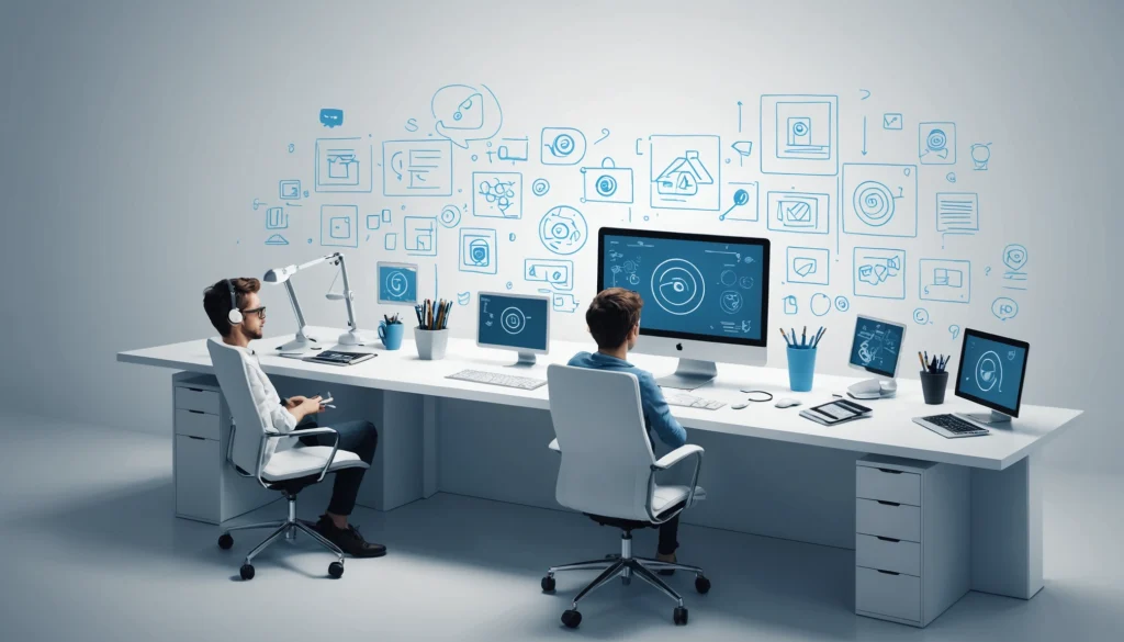 Common Features of A/B Testing and Multivariate Testing, Digital art, technology concept, abstract, clean lines, minimalist, corporate blue and white, data visualization, glowing nodes, wordpress, php, html, css