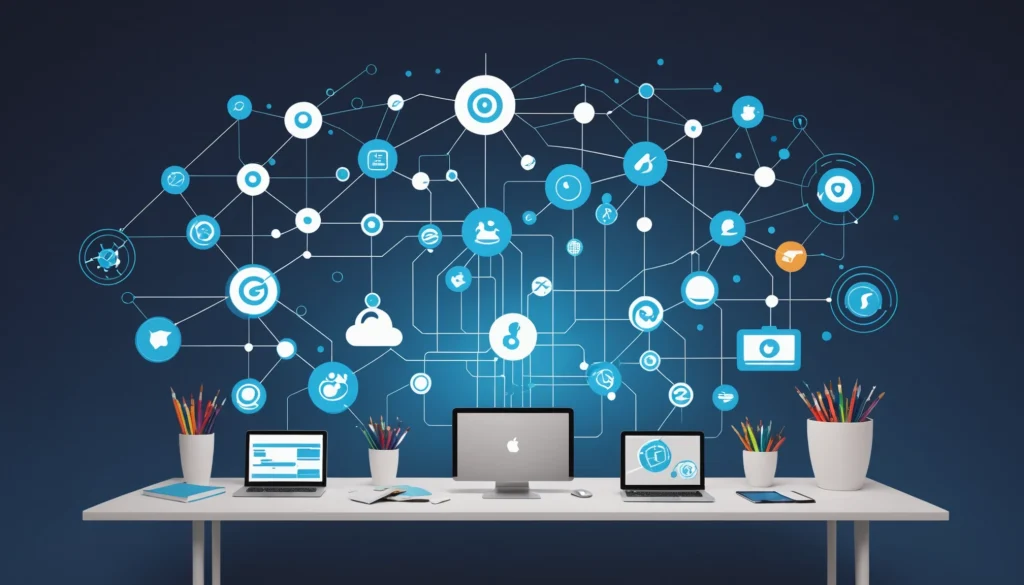 Shared Benefits of Encryption and Secure Transmission, Digital art, technology concept, abstract, clean lines, minimalist, corporate blue and white, data visualization, glowing nodes, wordpress, php, html, css
