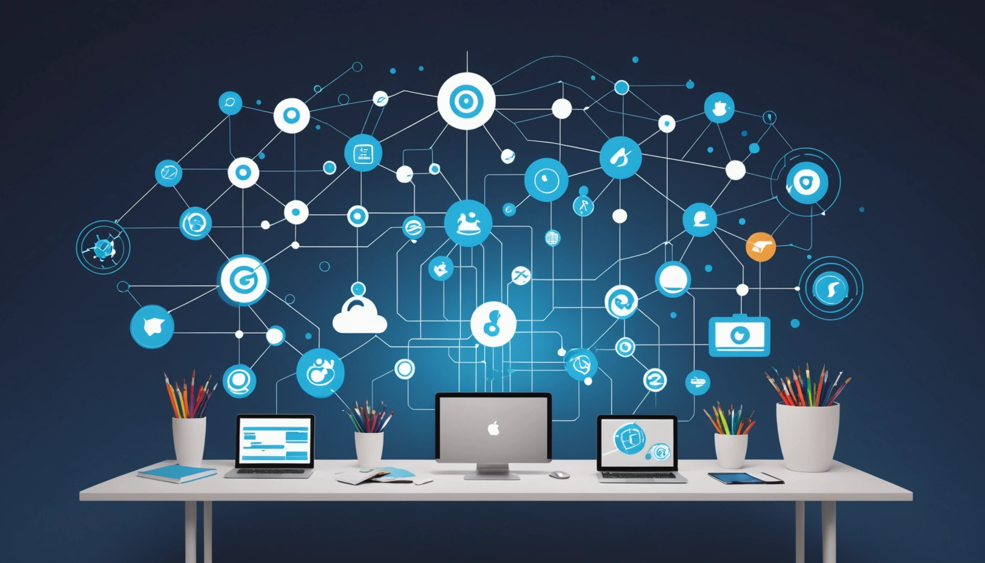 Shared Benefits of Encryption and Secure Transmission, Digital art, technology concept, abstract, clean lines, minimalist, corporate blue and white, data visualization, glowing nodes, wordpress, php, html, css