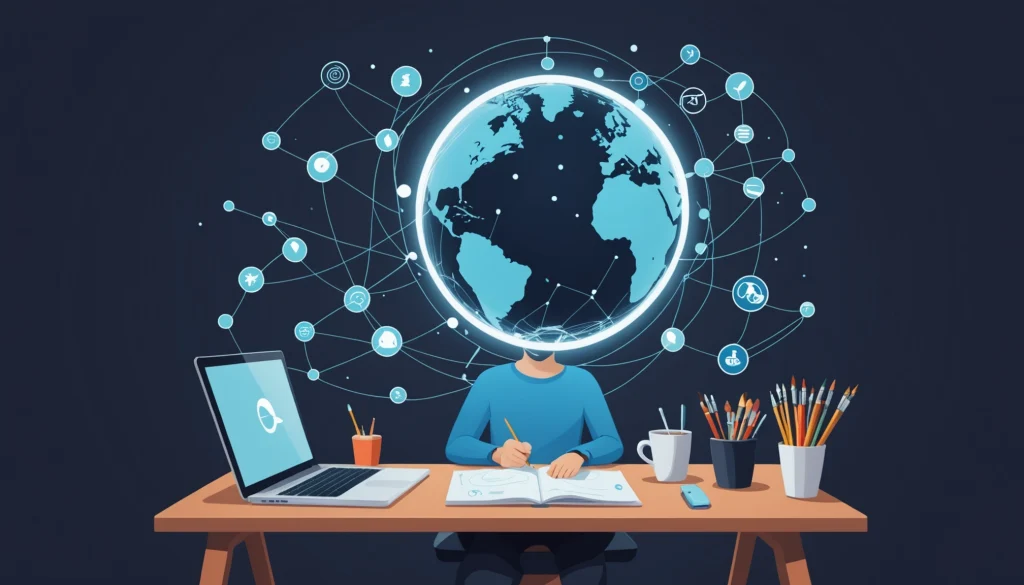 Similarities Between Concurrent Requests and Multi-Threading, Digital art, technology concept, abstract, clean lines, minimalist, corporate blue and white, data visualization, glowing nodes, wordpress, php, html, css