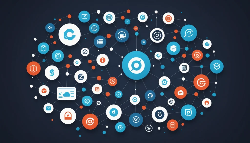 Common Features of API Keys and OAuth Tokens, Digital art, technology concept, abstract, clean lines, minimalist, corporate blue and white, data visualization, glowing nodes, wordpress, php, html, css