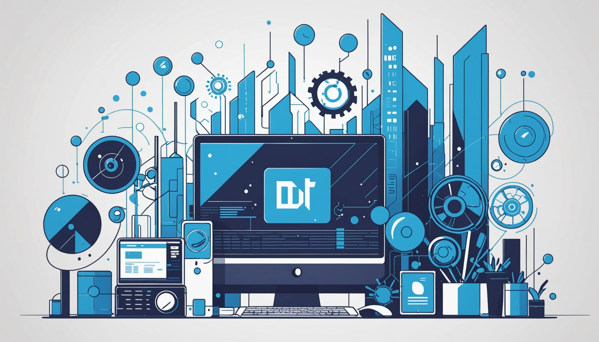 Shared Benefits of Open Source Scrapers, Digital art, technology concept, abstract, clean lines, minimalist, corporate blue and white, data visualization, glowing nodes, wordpress, php, html, css