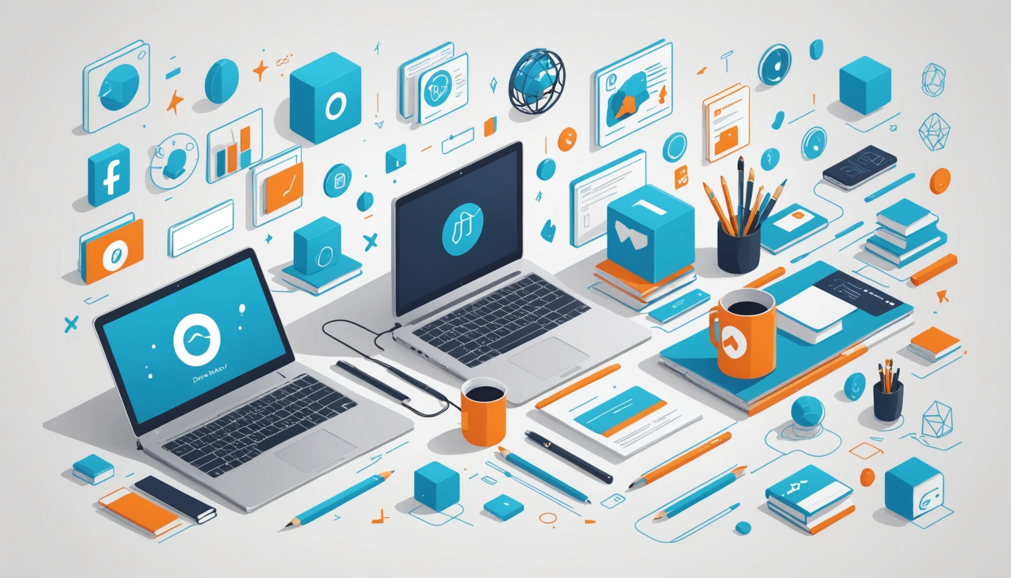Common Features of Requests and Axios Libraries, Digital art, technology concept, abstract, clean lines, minimalist, corporate blue and white, data visualization, glowing nodes, wordpress, php, html, css
