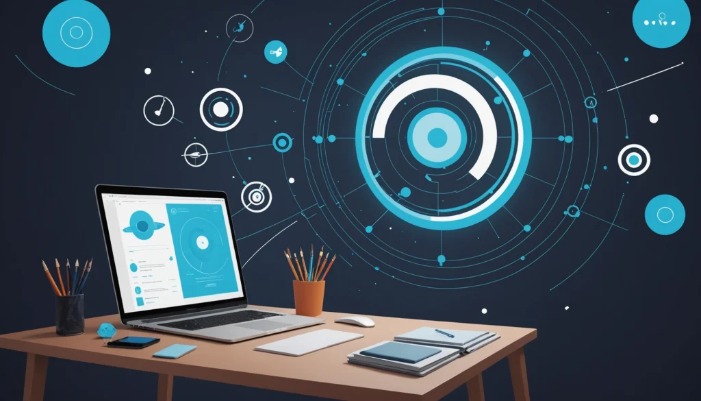 Similarities Between React and Vue.js for Scraping Targets, Digital art, technology concept, abstract, clean lines, minimalist, corporate blue and white, data visualization, glowing nodes, wordpress, php, html, css