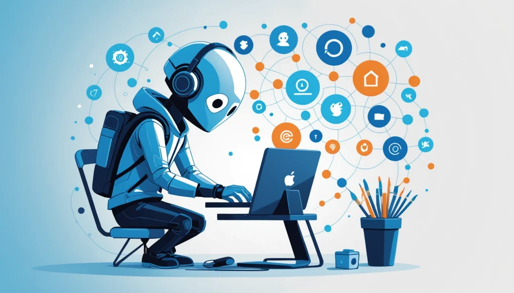 Shared Benefits of Headless Chrome and Firefox, Digital art, technology concept, abstract, clean lines, minimalist, corporate blue and white, data visualization, glowing nodes, wordpress, php, html, css