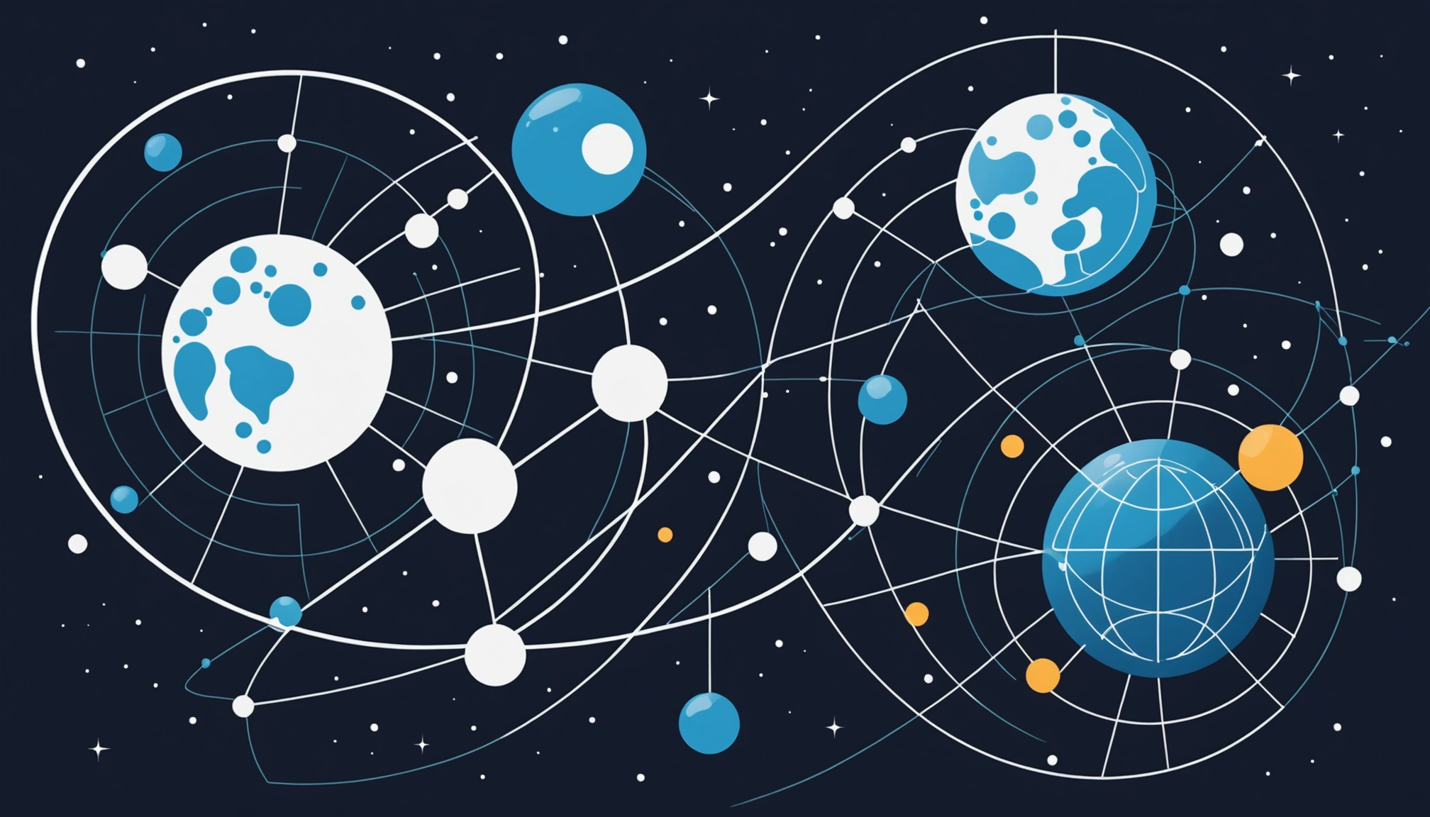 Similarities Between Selenium Grid and Moon, Digital art, technology concept, abstract, clean lines, minimalist, corporate blue and white, data visualization, glowing nodes, wordpress, php, html, css