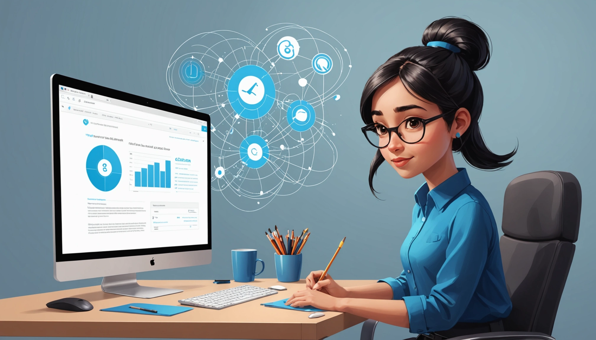 Shared Benefits of Automated QA and Scraping Validation, Digital art, technology concept, abstract, clean lines, minimalist, corporate blue and white, data visualization, glowing nodes, wordpress, php, html, css