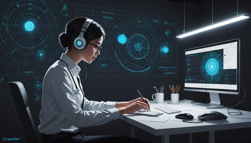 What Prometheus and Grafana Share for Monitoring, Digital art, technology concept, abstract, clean lines, minimalist, corporate blue and white, data visualization, glowing nodes, wordpress, php, html, css