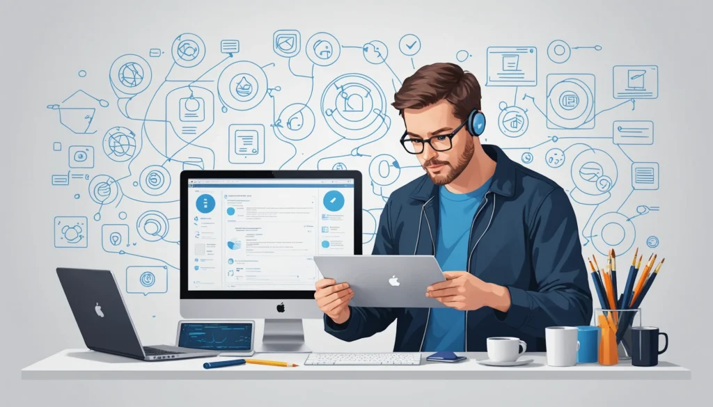 What Master Data Management and Reference Data Have in Common, Digital art, technology concept, abstract, clean lines, minimalist, corporate blue and white, data visualization, glowing nodes, wordpress, php, html, css