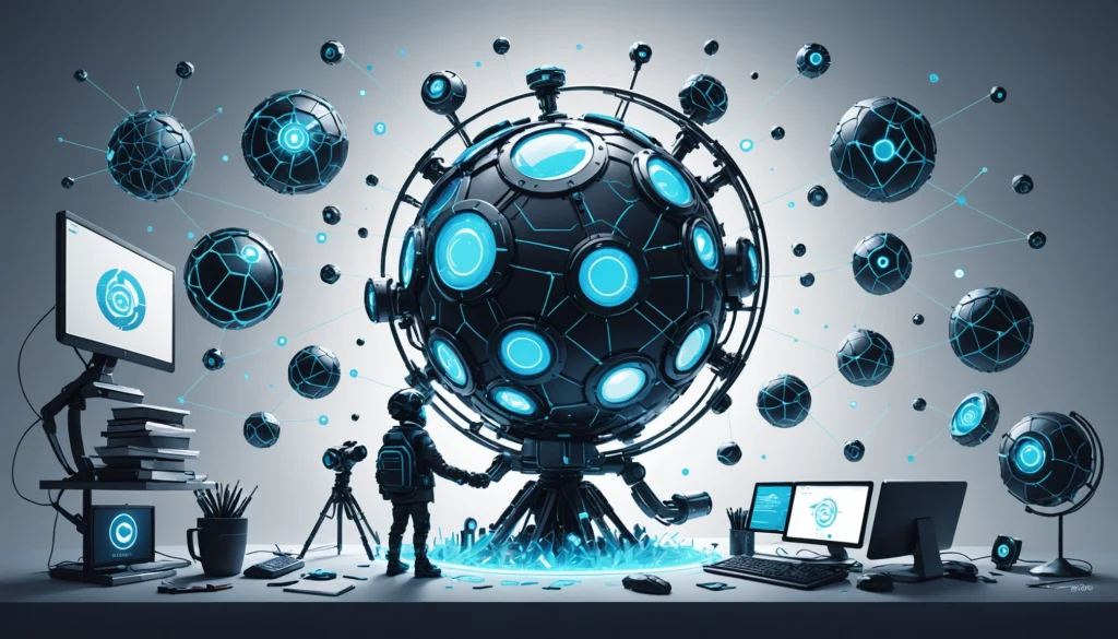 Shared Benefits of Machine Learning in Extraction, Digital art, technology concept, abstract, clean lines, minimalist, corporate blue and white, data visualization, glowing nodes, wordpress, php, html, css