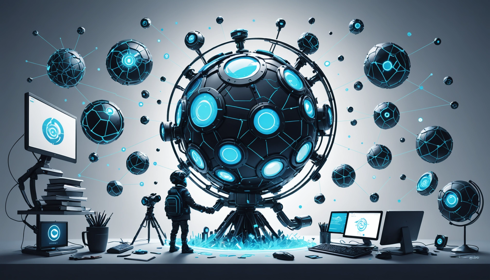 Shared Benefits of Machine Learning in Extraction, Digital art, technology concept, abstract, clean lines, minimalist, corporate blue and white, data visualization, glowing nodes, wordpress, php, html, css