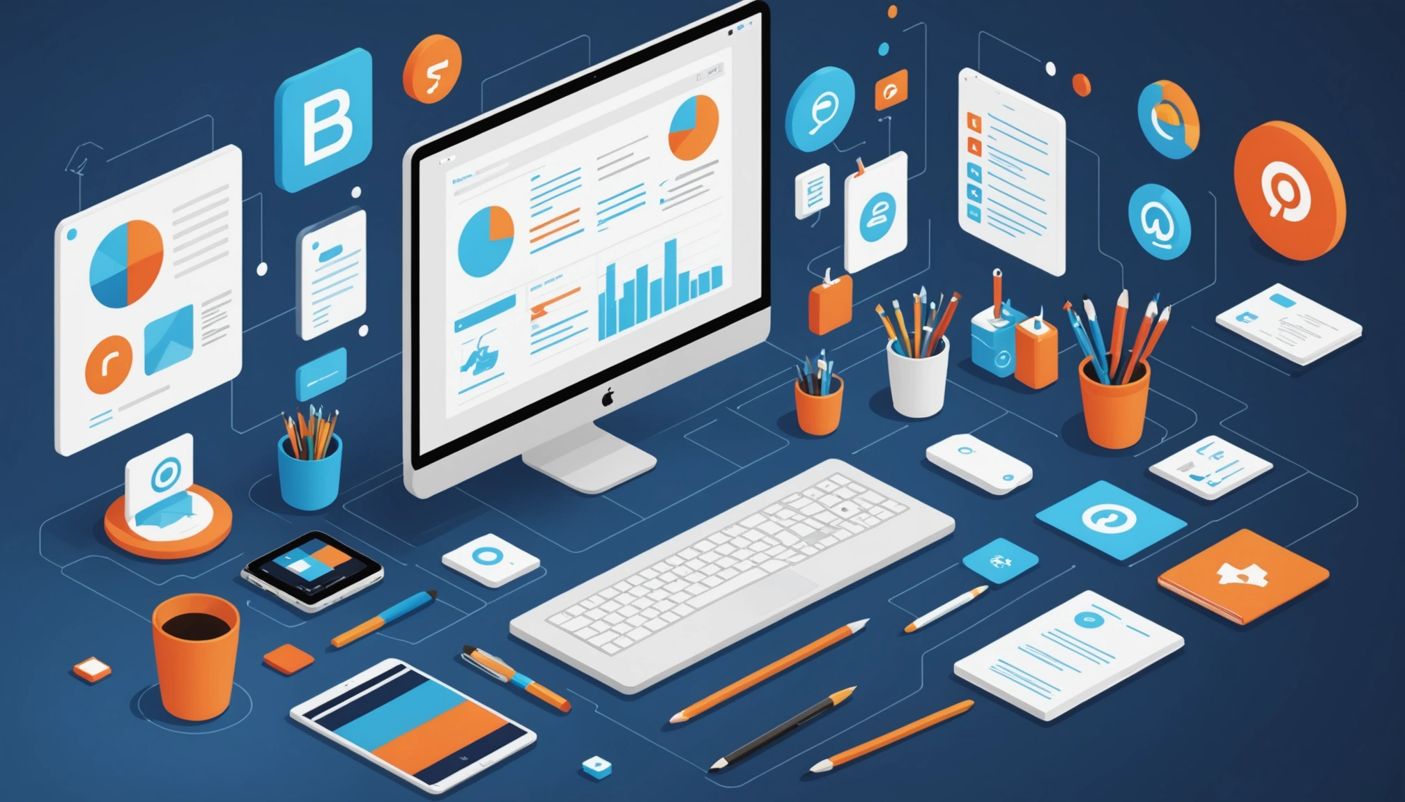 How to Find Decision Makers on Company Websites, Digital art, technology concept, abstract, clean lines, minimalist, corporate blue and white, data visualization, glowing nodes, wordpress, php, html, css