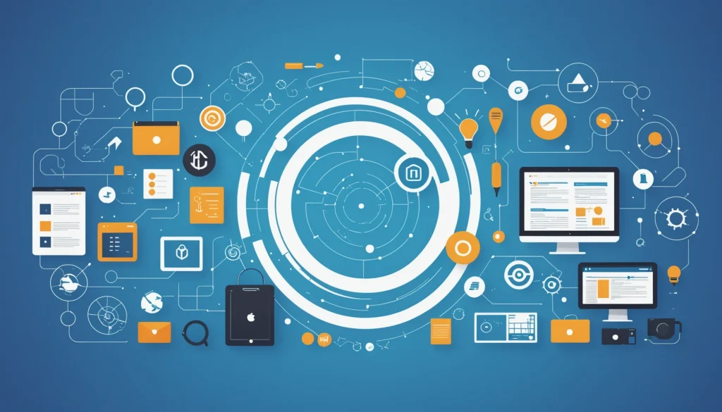 How to Find Guest Posting Opportunities via Scraping, Digital art, technology concept, abstract, clean lines, minimalist, corporate blue and white, data visualization, glowing nodes, wordpress, php, html, css