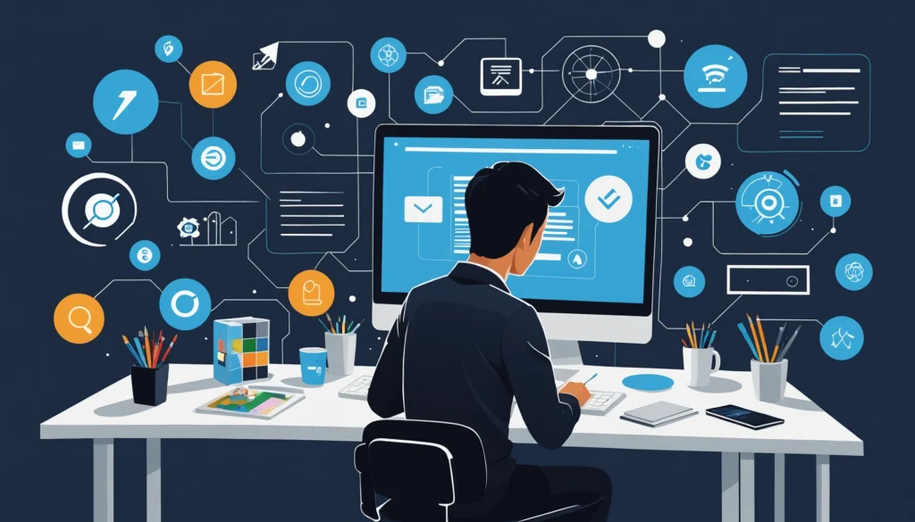 How to Scrape Emails from School District Websites, Digital art, technology concept, abstract, clean lines, minimalist, corporate blue and white, data visualization, glowing nodes, wordpress, php, html, css
