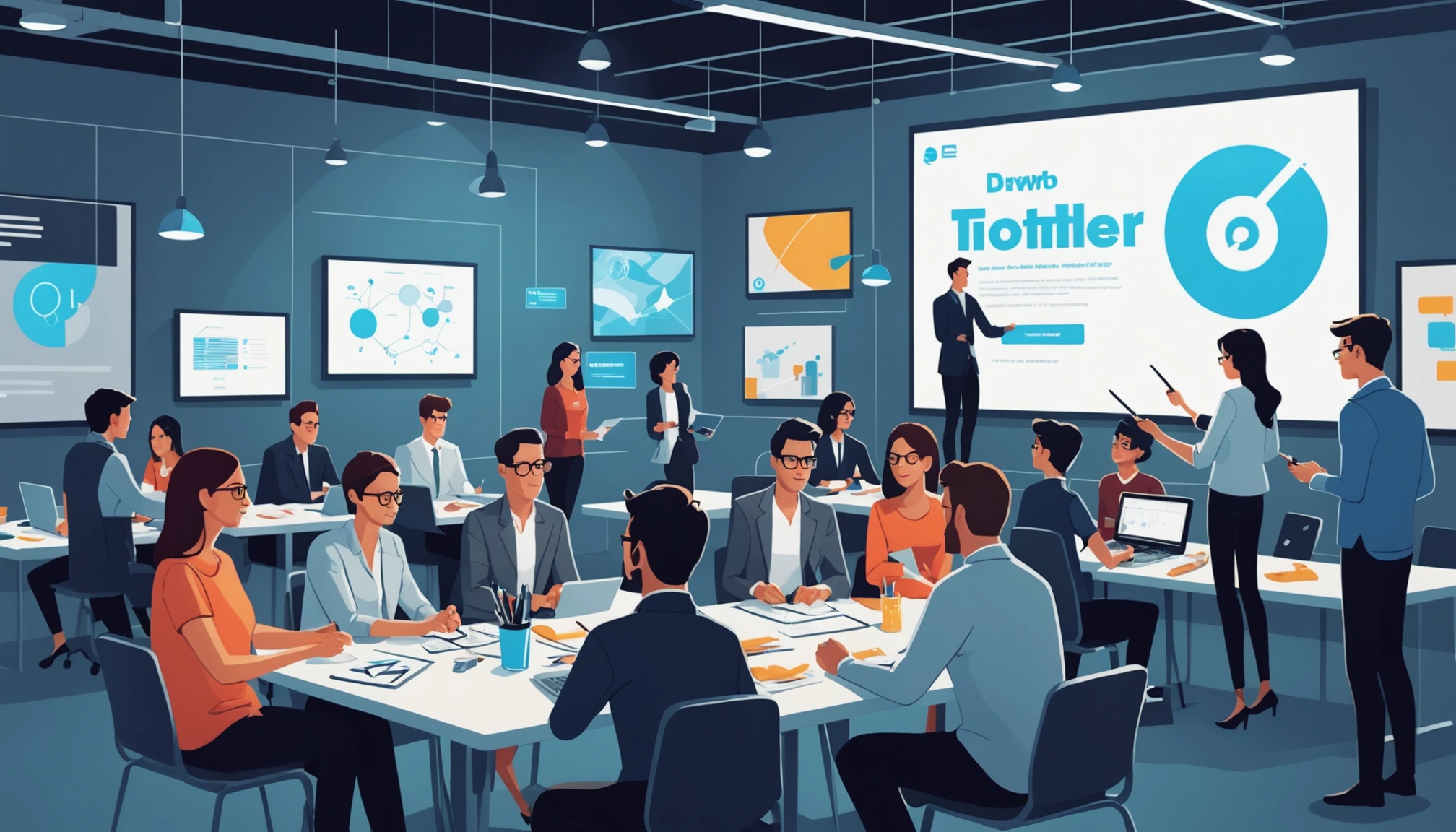 How to Find Event Planners for Venues, Digital art, technology concept, abstract, clean lines, minimalist, corporate blue and white, data visualization, glowing nodes, wordpress, php, html, css