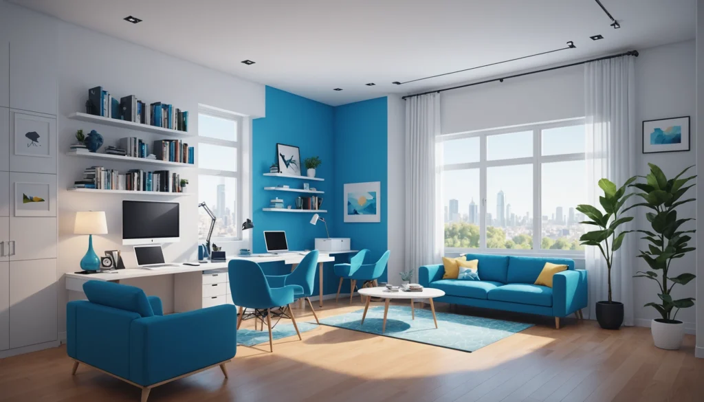How to Find Interior Designersʼ Contact Info, Digital art, technology concept, abstract, clean lines, minimalist, corporate blue and white, data visualization, glowing nodes, wordpress, php, html, css