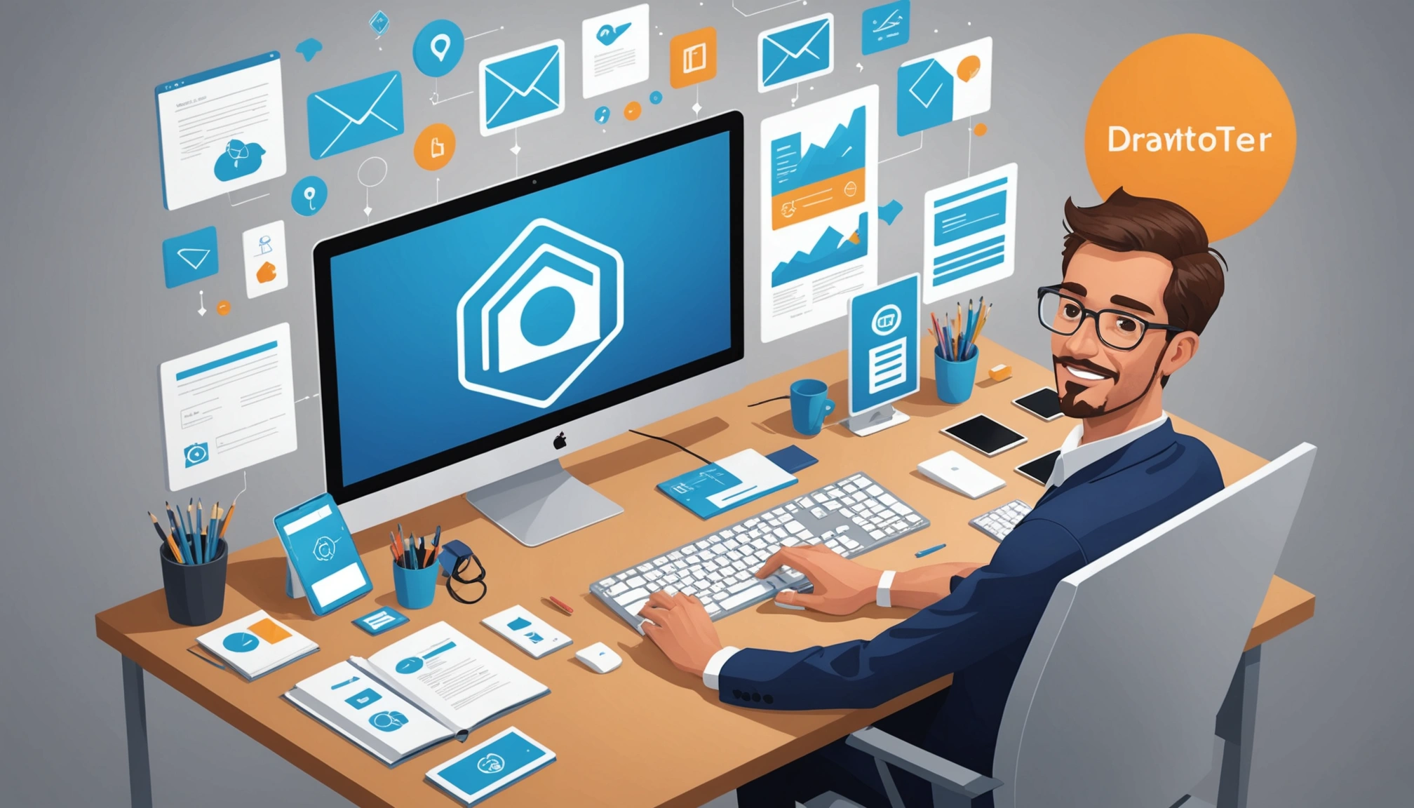 How to Extract Emails from Property Management Companies, Digital art, technology concept, abstract, clean lines, minimalist, corporate blue and white, data visualization, glowing nodes, wordpress, php, html, css