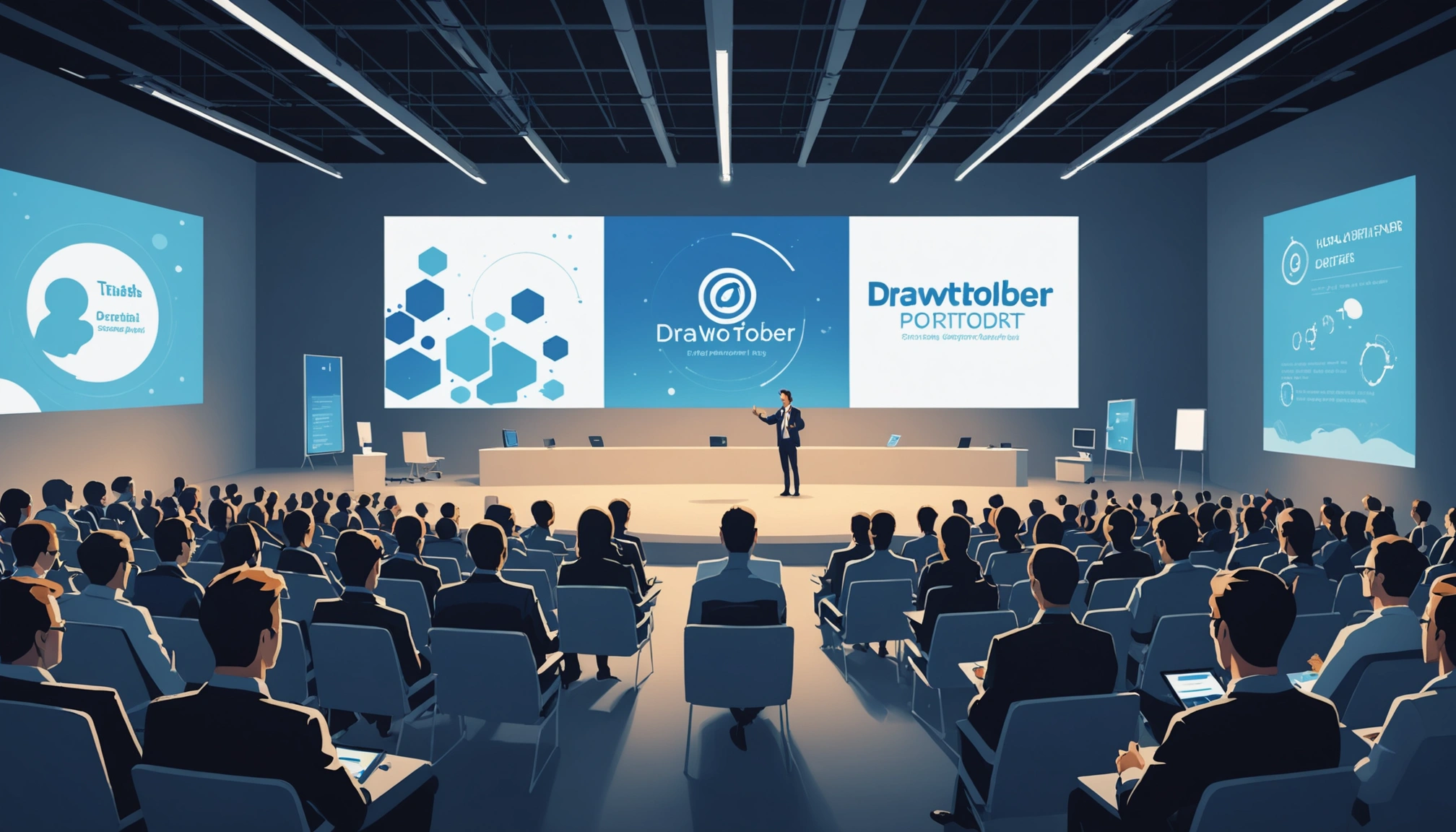 How to Find Conference Speakersʼ Contact Info, Digital art, technology concept, abstract, clean lines, minimalist, corporate blue and white, data visualization, glowing nodes, wordpress, php, html, css