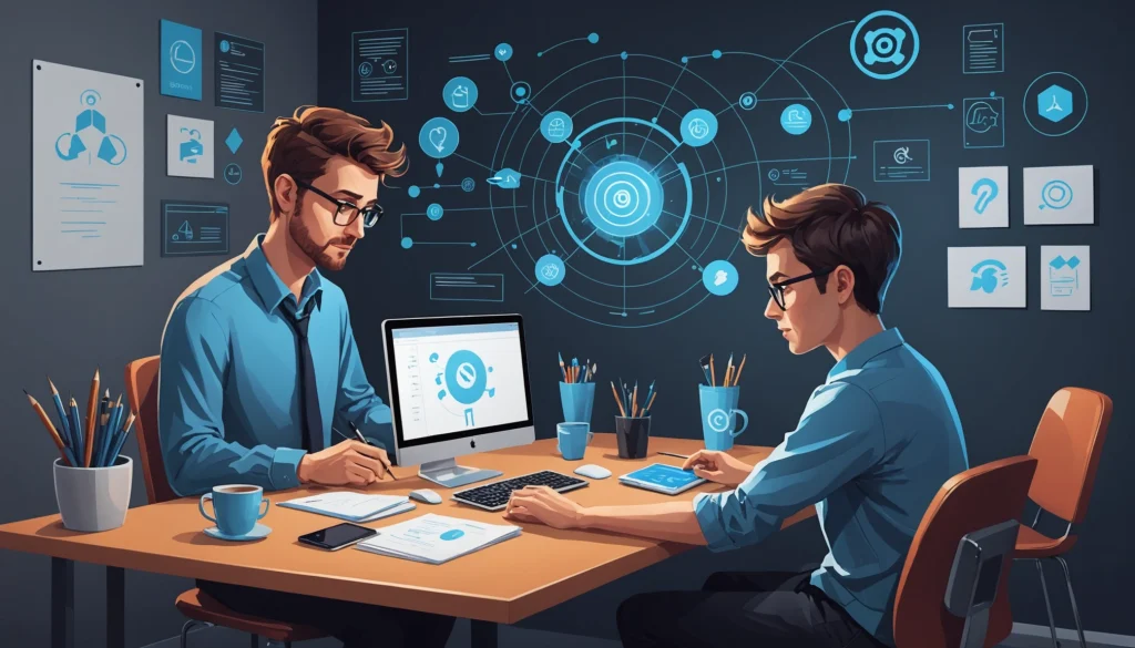 How to Find Marketing Agency Owners, Digital art, technology concept, abstract, clean lines, minimalist, corporate blue and white, data visualization, glowing nodes, wordpress, php, html, css