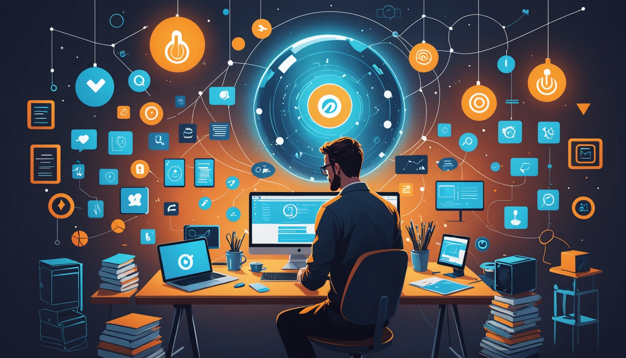 How to Scrape IT Service Providers, Digital art, technology concept, abstract, clean lines, minimalist, corporate blue and white, data visualization, glowing nodes, wordpress, php, html, css