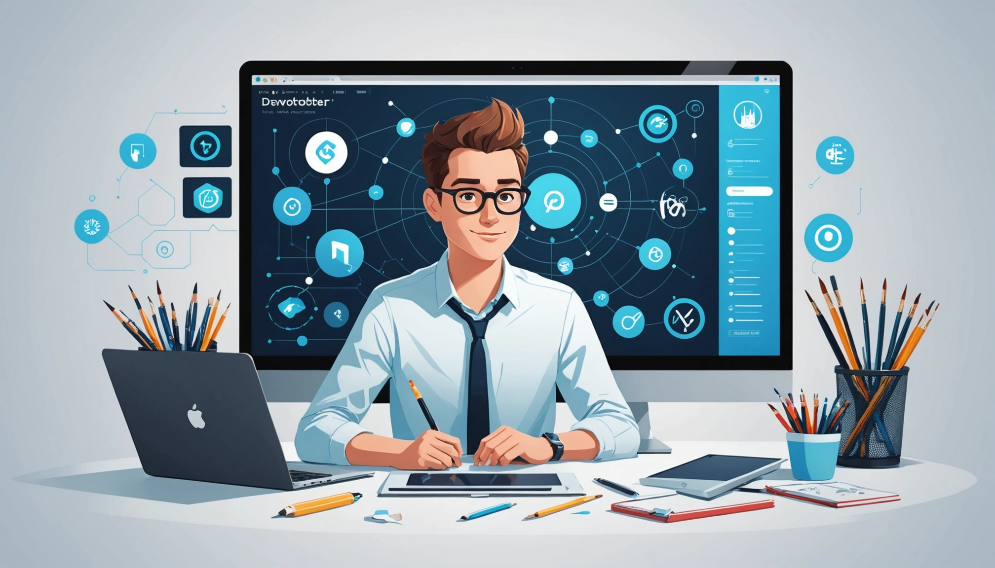 How to Scrape Crypto Startups, Digital art, technology concept, abstract, clean lines, minimalist, corporate blue and white, data visualization, glowing nodes, wordpress, php, html, css