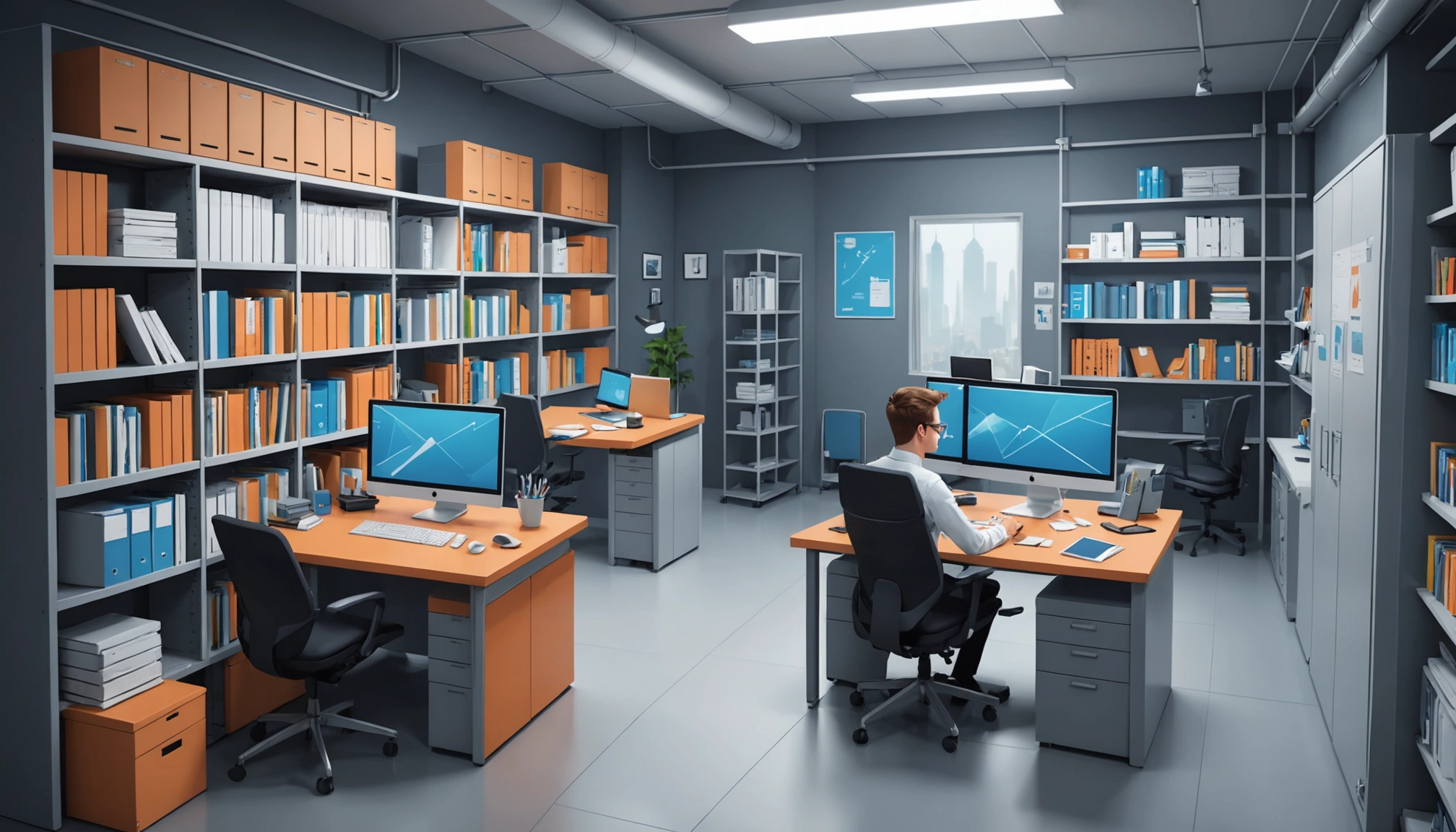 How to Find Storage Facility Owners, Digital art, technology concept, abstract, clean lines, minimalist, corporate blue and white, data visualization, glowing nodes, wordpress, php, html, css