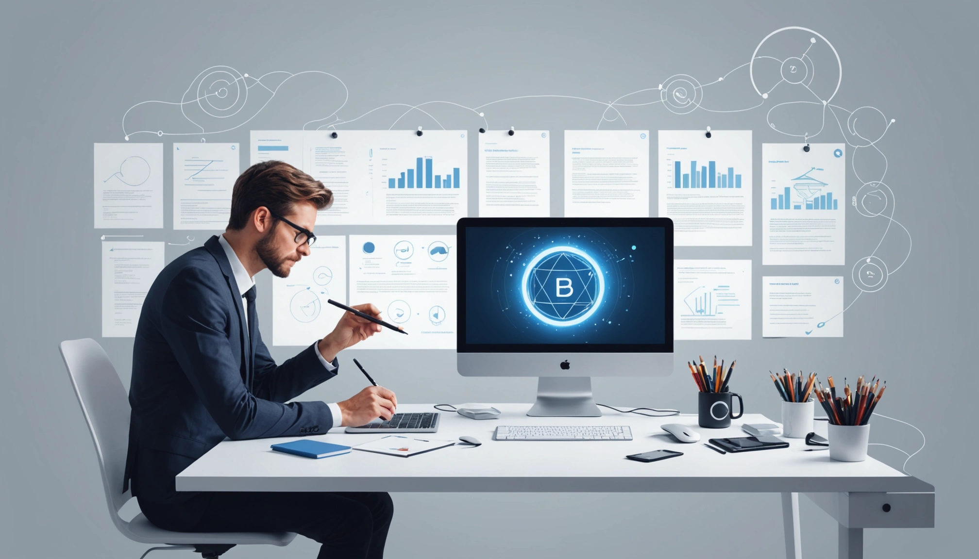 How to Extract Emails from Newsletters, Digital art, technology concept, abstract, clean lines, minimalist, corporate blue and white, data visualization, glowing nodes, wordpress, php, html, css